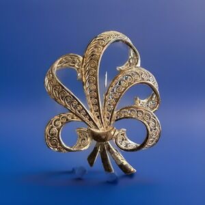 Vintage Sterling Silver Germany Fleur De Lis Filigree Brooch Pin Ornate 5g